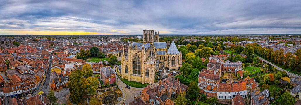 Aerial view of York minster in England