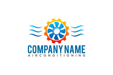 Air conditioning Cooling and heating house logo design blower fan icon symbol cog gear industry symbol