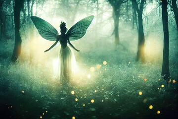 dancing fairy in the forest - obrazy, fototapety, plakaty