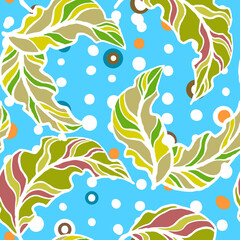 Nature seamless pattern with hand drawn twig, tree branch with leaves, tropical forest, summer time. Ecological rural theme for poster print, wrapping paper, wallpaper, clothes textile, fabric design.