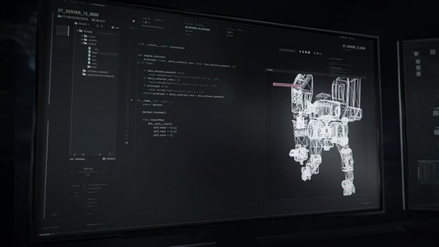 Typing the digital code in the video game development software. Creating a virtual robot inside of the video game development software. Animating the robot in the video game development software.