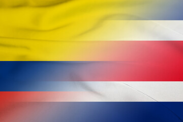 Fototapeta premium Colombia and Costa Rica official flag transborder contract CRI COL