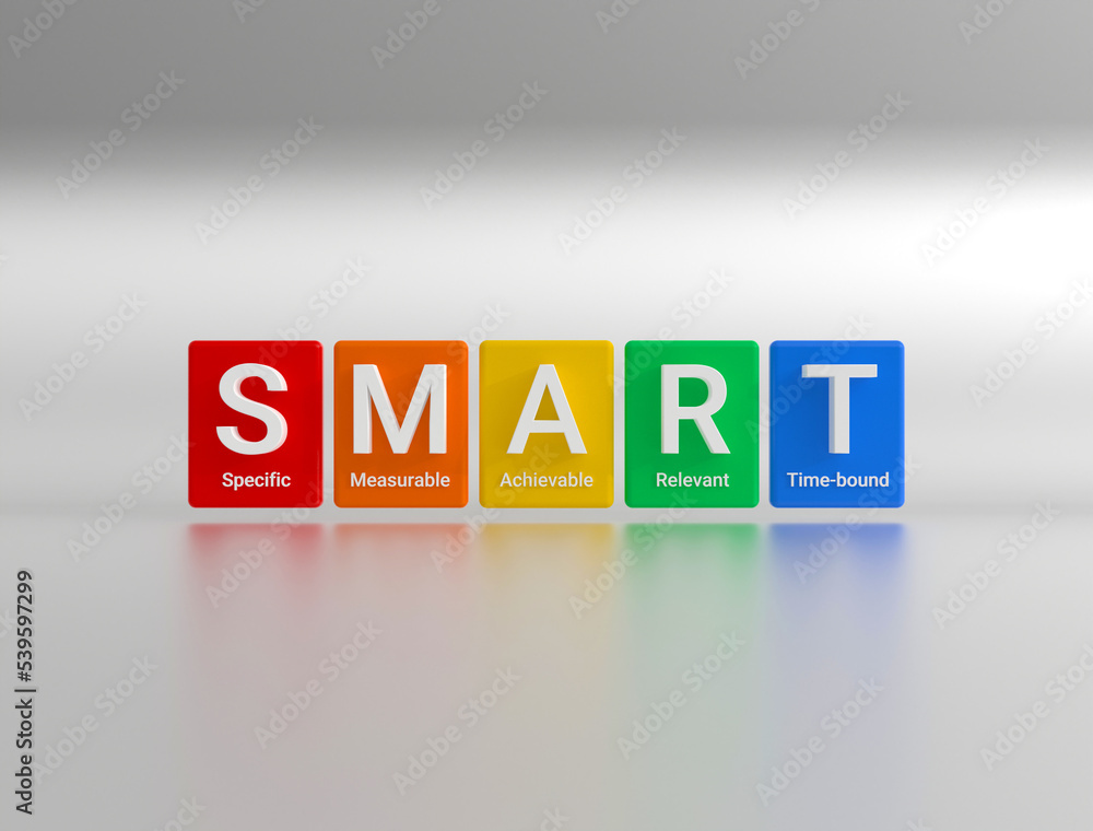 Aufkleber the abbreviation smart is a strategy for setting goals and objectives. colored cubes with the abbrev