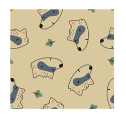 Cute racoon with leaves