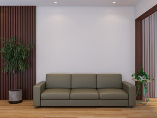 Wall mock up in modern interior living room with furniture and decoration. Interior mockup. 3d render