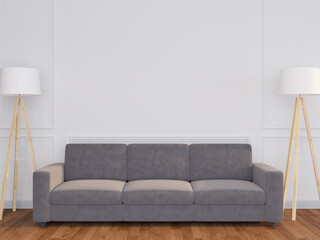 Wall mock up in modern interior living room with furniture and decoration. Interior mockup. 3d render