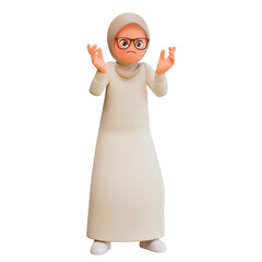 Young muslim woman expressing negative emotions displeased 3d cartoon illustration
