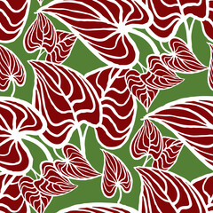 Nature seamless pattern with hand drawn twig, tree branch with leaves, tropical forest, summer time. Ecological rural theme for poster print, wrapping paper, wallpaper, clothes textile, fabric design.