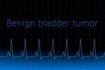 Benign bladder tumor disease. Benign bladder tumor logo on a dark background. Heartbeat line as a symbol of human disease. Concept Medication for disease Benign bladder tumor.