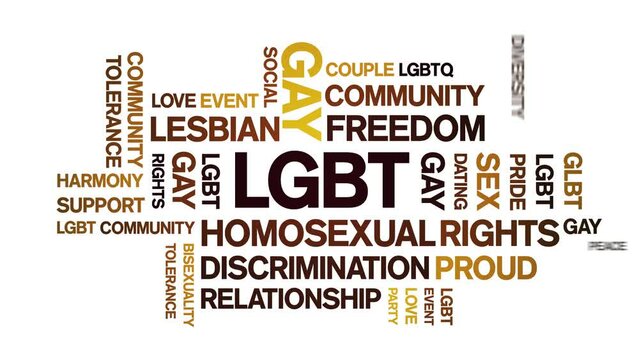 LGBT animated tag word cloud;text design animation kinetic typography seamless loop.