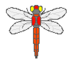 Clip art of pixel art red dragonfly