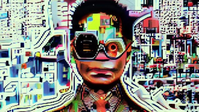 Retro Futuristic Afro Man In Virtual Reality VR Motion Pixel Art