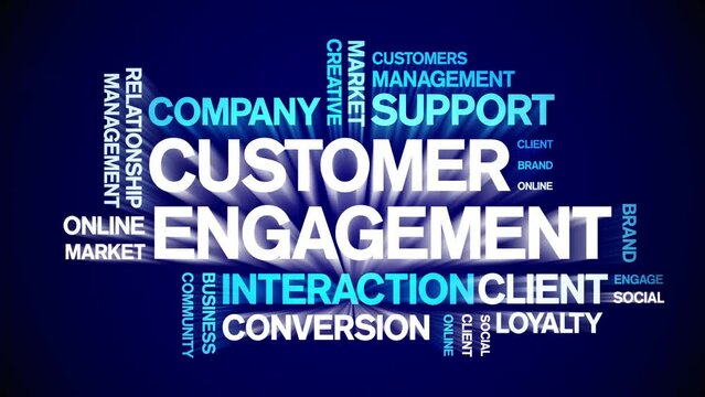 Customer Engagement animated tag word cloud;text design animation kinetic typography seamless loop.