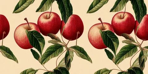 Fruchtmuster. Nahtloses Muster aus Apfel und Blättern. Vintage botanische 3D-Illustration. © Viks_jin