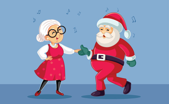 Santa Claus Dancing with his Wife Vector Cartoon illustration. Funny couple dancing at a Christmas party together their favorite song