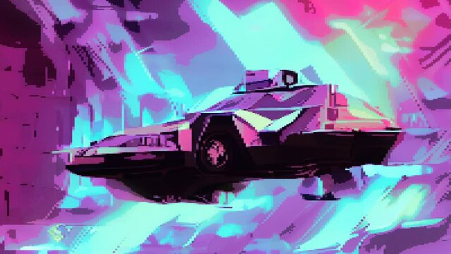 Synthwave Car Space Ship Futuristic Retro Motion Pixel Art Animation