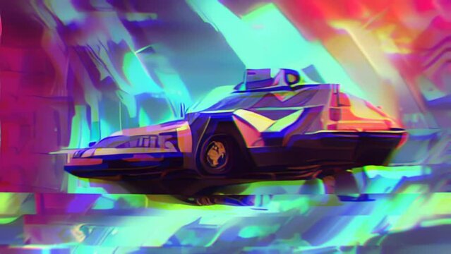 Synthwave Futuristic Car Space Ship Glitch Loop Animation Retro