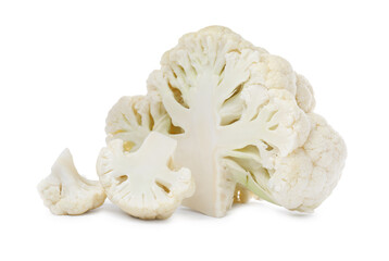 Cut fresh raw cauliflowers on white background