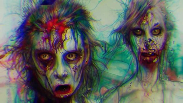 Twin Evil Zombies Scary Horror Animation Glitch Loop