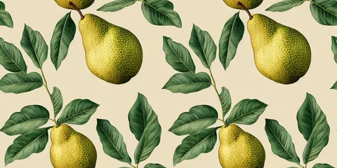 Fotobehang Fruit pattern. Seamless pattern of pears and leaves. Vintage botanical 3d illustration. © Viks_jin