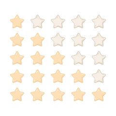 Ocena produktu lub recenzja klienta. Złote gwiazdki - żółte ikony wektorowe dla aplikacji i stron internetowych. Ranking, feedback, doświadczenie użytkownika, poziom satysfakcji klienta. - obrazy, fototapety, plakaty