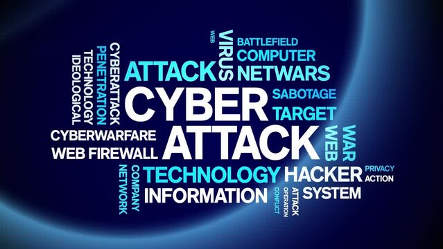 Cyber Attack animated tag word cloud;text design animation kinetic typography seamless loop.