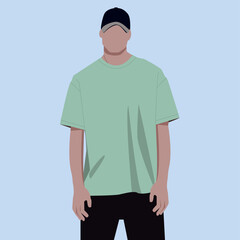 Silhouette. Flat ilustration. The guy in the T-shirt. Flat illustration of a guy. Stylish guy. A young man in a baseball cap