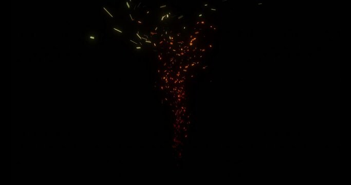 3d render of fire embers or sparks in swirl move in tornado spinning movement.