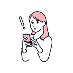 スマホを見て驚く若い女性のシンプルなベクターイラスト素材