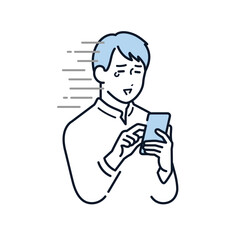 スマホを見てショックを受ける若い男性のシンプルなベクターイラスト素材