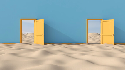 Desert in the room. 3D illustration, 3D rendering