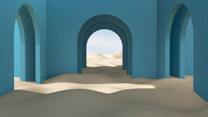 Desert in the room. 3D illustration, 3D rendering	
