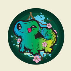 lizard illustration design with japanese style background and logo
