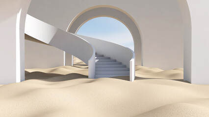 Obraz premium Desert in the room. 3D illustration, 3D rendering 