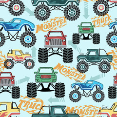 Seamless pattern of monster truck cartoon © Bhonard21