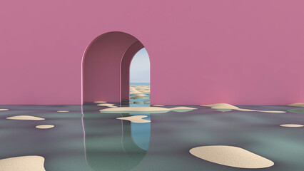 Desert in the room. 3D illustration, 3D rendering