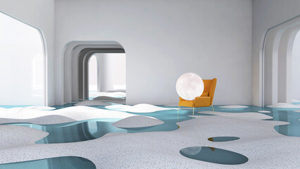 Moon 3d glowing in the room. 3D illustration, 3D rendering	