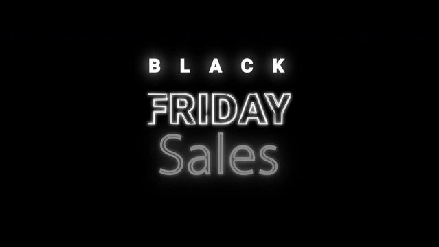 Black Friday super sale neon sign banner for promo video. Sale badge. Special offer discount tags.
