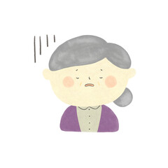 水彩画　ガーンと落ち込むおばあちゃん　手描きイラスト素材
