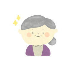 水彩画　笑顔のおばあちゃん　手描きイラスト素材