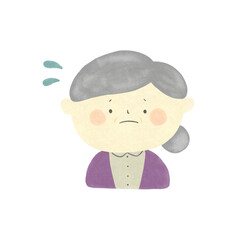 水彩画　焦るおばあちゃん　手描きイラスト素材