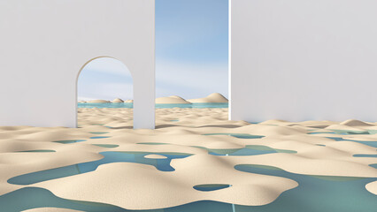 Desert in the room. 3D illustration, 3D rendering	

