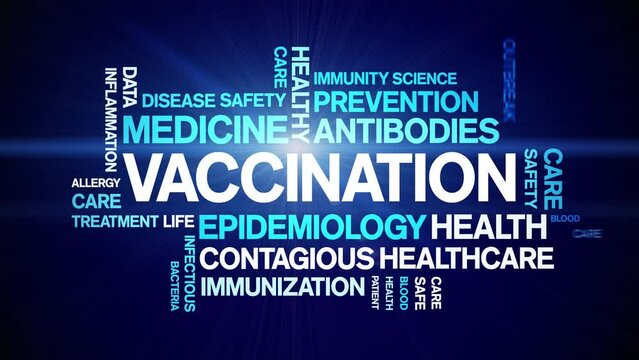 Vaccination animated tag word cloud;text design animation kinetic typography seamless loop.