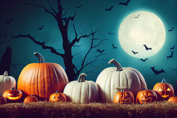 Naklejka na ściany i meble Halloween background with pumpkin and bats
