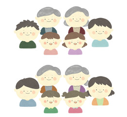 Fototapeta premium 水彩画 幸せな二世帯家族バリエーション 手描きイラスト素材 タイトル変更