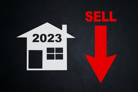 2023 number on house symbol with declining sell arrow