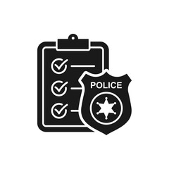 Police badge and clipboard. Penalty document report icon isolated on white background. Vector illustration