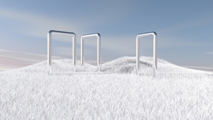 Meadow in the room. 3D illustration, 3D rendering	
