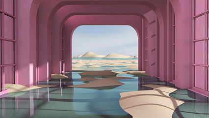 Obraz na płótnie Canvas Desert in the room. 3D illustration, 3D rendering 