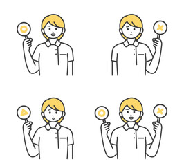 医療従事者がまるとばつと三角の札を持つイラスト素材